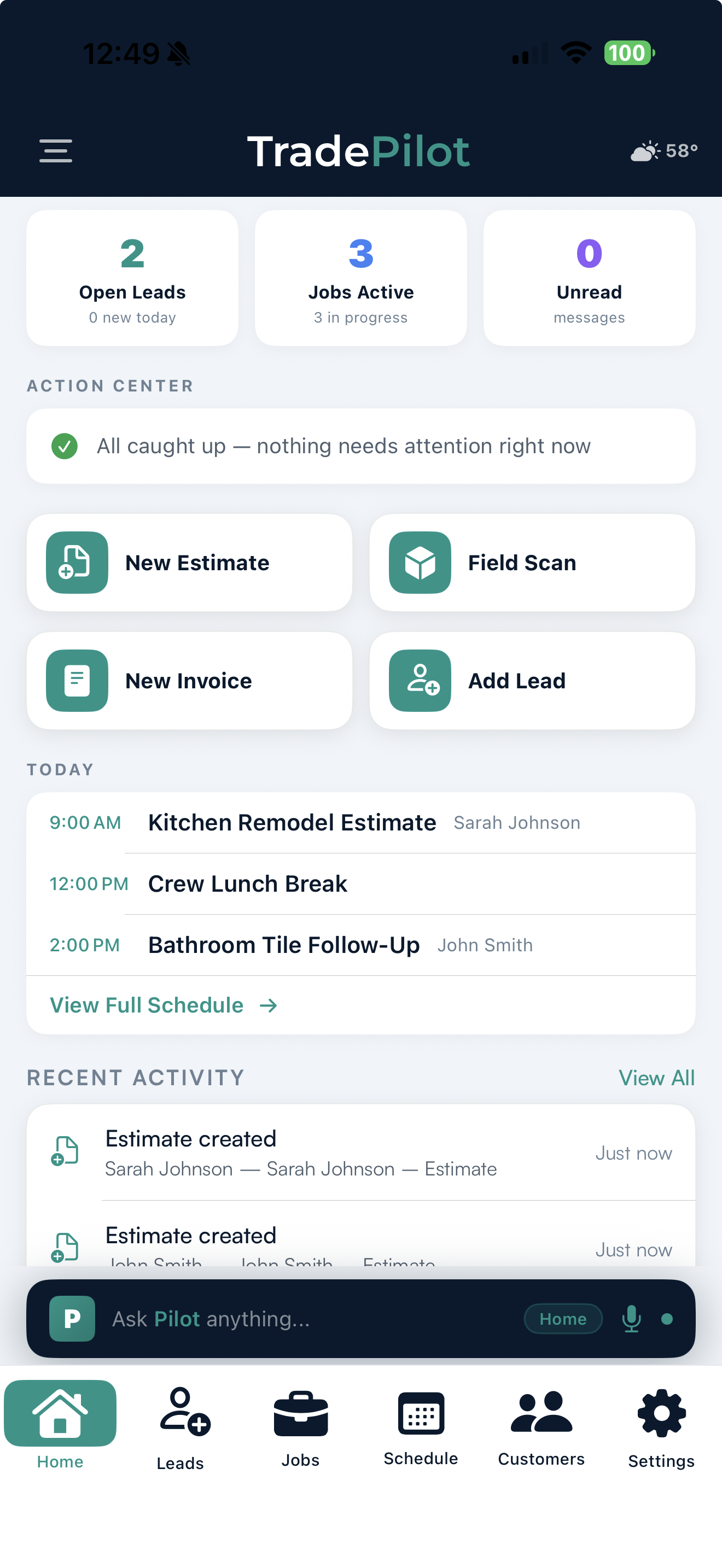 TradePilot app dashboard